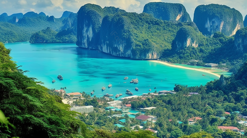 夏日泰国皮皮岛观光山顶观景台俯视全景,高清,摄影图,摄影图片,图片大全,摄影图免费下载